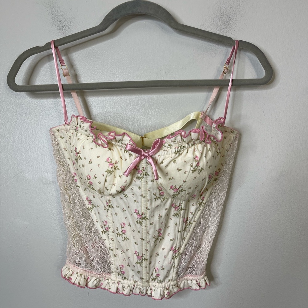 The Lace Collection Y2K Pink Floral Cottagecore Lace Corset M Camisoles Babydoll - Picture 2 of 9